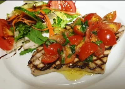 Grilled swordfish and cherry tomatoes
